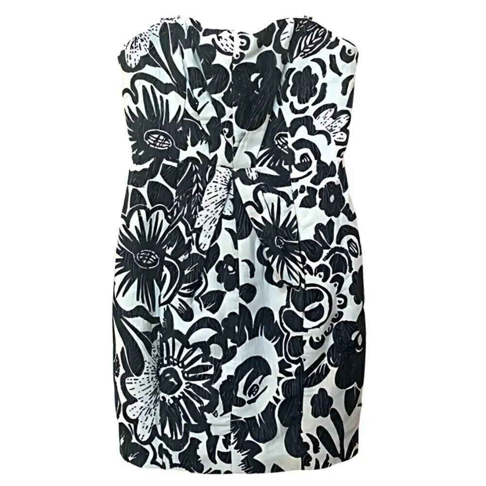 NWOT Anthropologie Tracy Reese Black Floral Brocade Strapless White Tube Dress